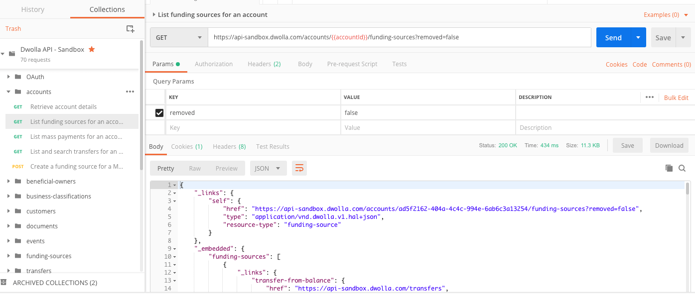 Dwolla Postman collection