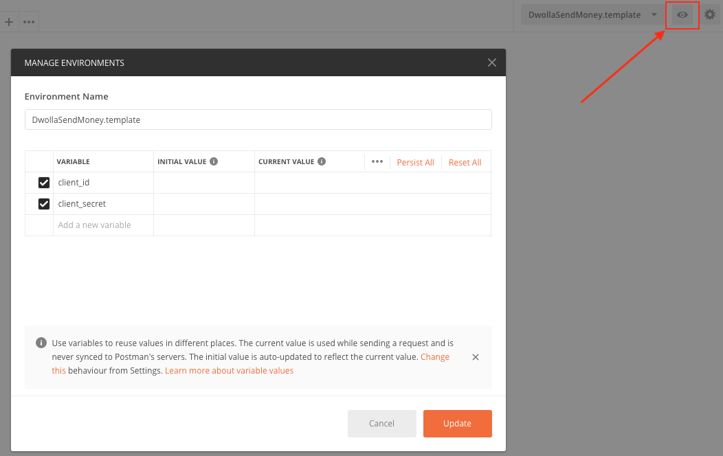 Edit environment variables